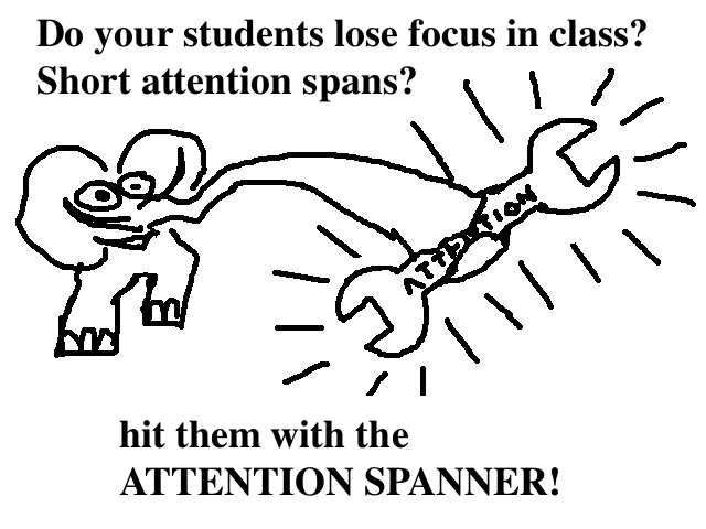 
    Do your students lose focus in class?
    Short attention spans?
    Hit them with the Attention Spanner!
  